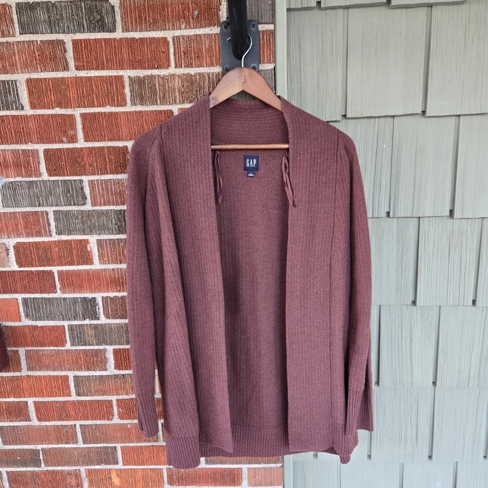GAP Women's Long Open Cardigan in Rich Rust Brick Colour Size Med - Picture 2 of 6
